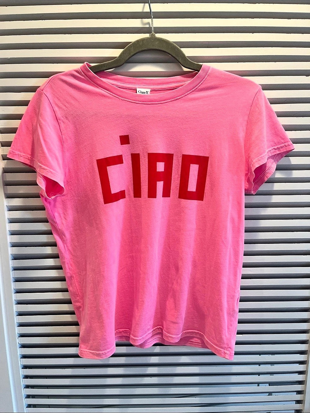 Clare V. Classic Tee Ciao. Pink Graphic Short Sleeve Tee Size XS